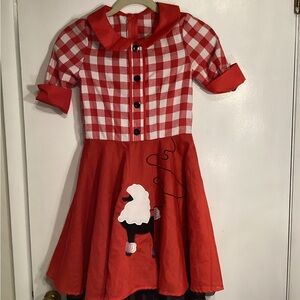 Red and White Checkered Dress with Poodle Skirt Design
